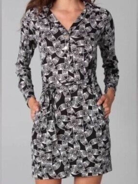 Diane Von Furstenberg‎ Women's Golda Silk Floral Shirt Dress Black White Size 8